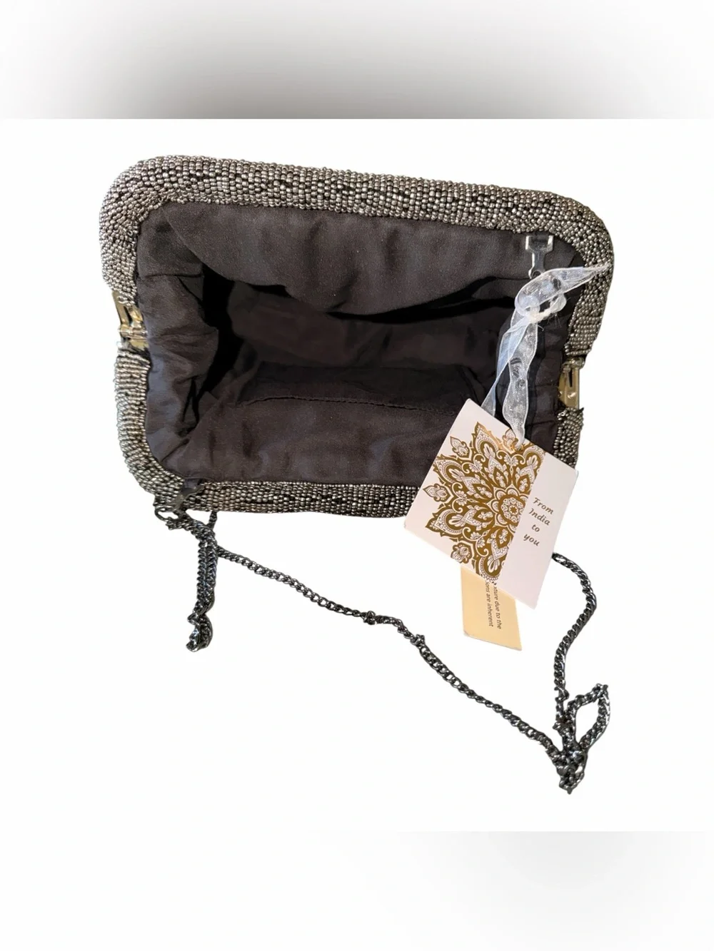 NEW Studded Embellished  crafted black plush Velvet Clutch Beaded  Faux Pearl
